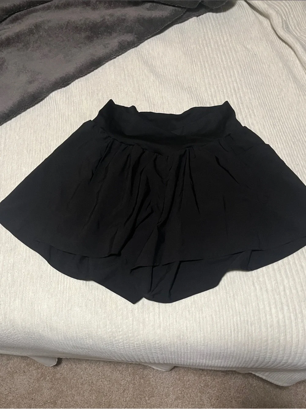Blooming Jelly Women’s Black Athletic Shorts with Flowy Tiered Overlay (Large)